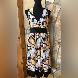 KAELYN-MAX Halter-Neckline Keyhole-Back  Lined V-neck Dress (M)